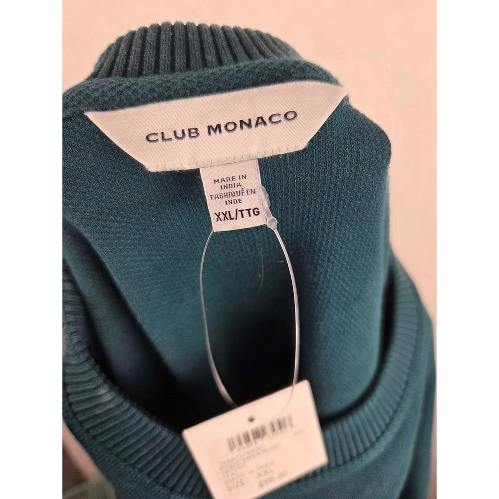 NWT Club Monaco Sweater knit 100%‎ cotton Teal Pique Stripe Crew Neck XXL